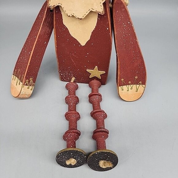 Wooden Craft SANTA CLAUS Standing Jointed Arms Christmas Sitting 15” Red Bell - Picture 3 of 7